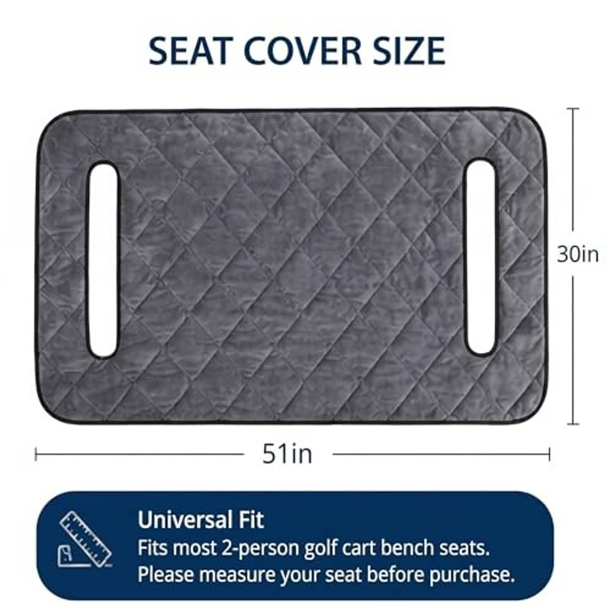Gray quilted universal seat cover blanket, 51 x 30 in, with two oval carry openings
