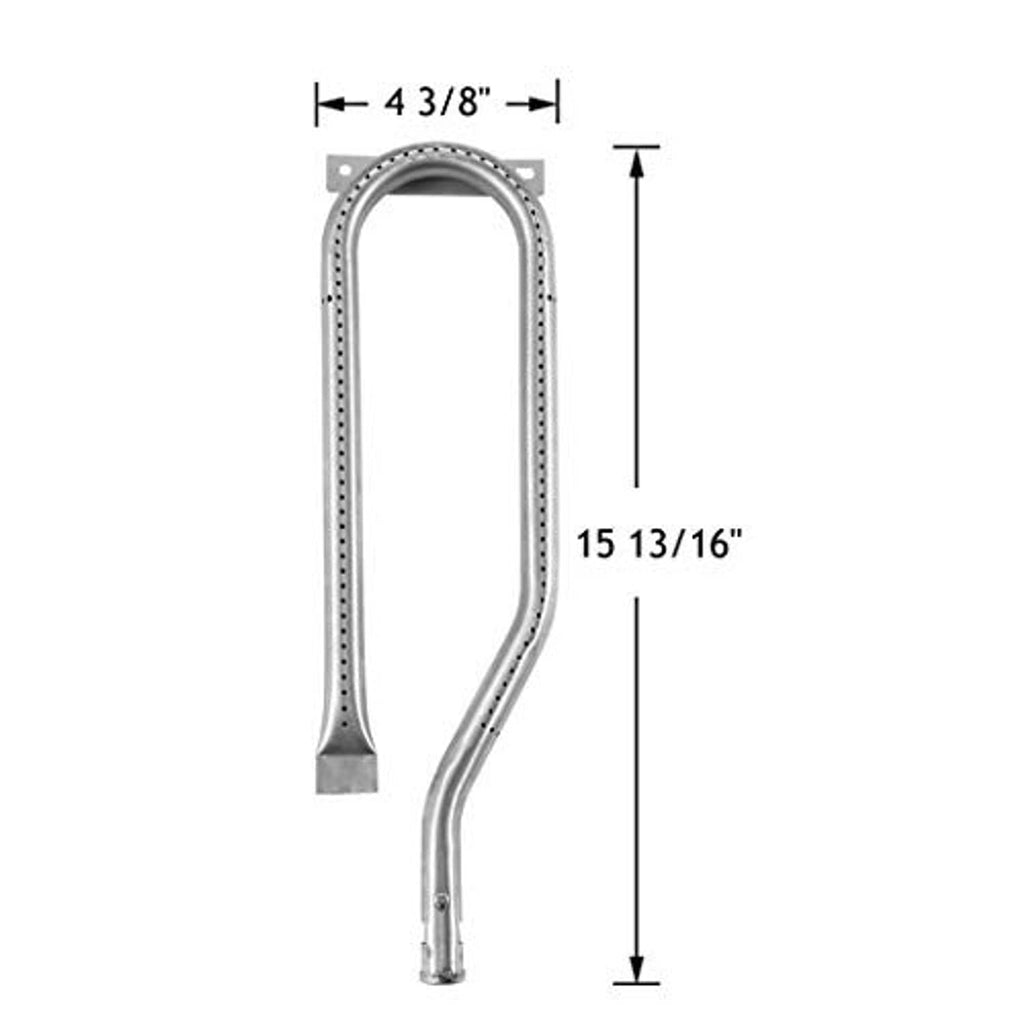 U-shaped stainless gas grill burner with mounting plate and curved tube