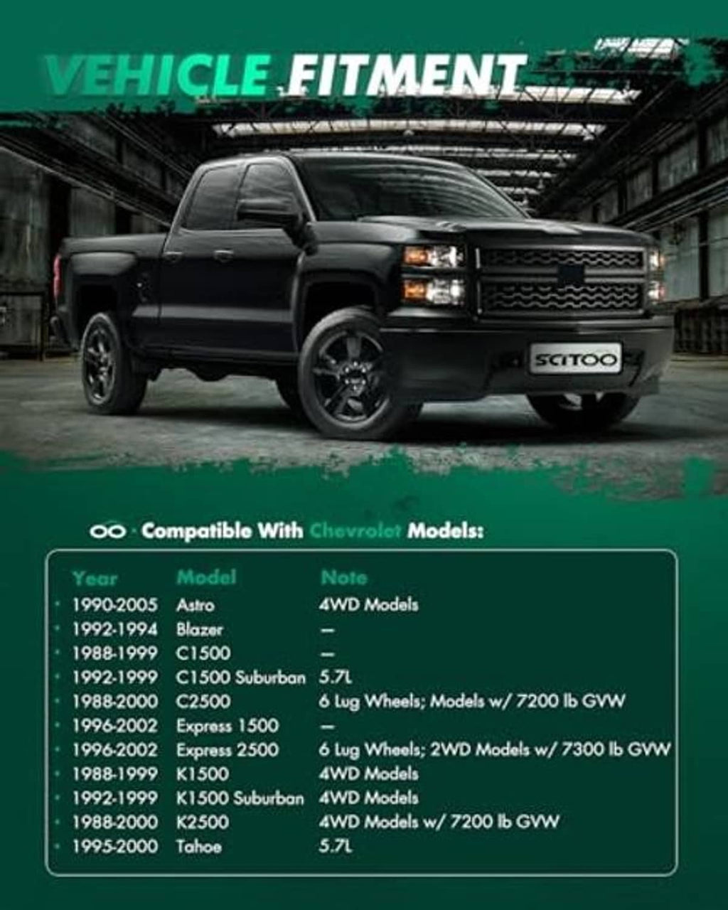 Vehicle fitment compatibility chart for front upper ball joints for selected models