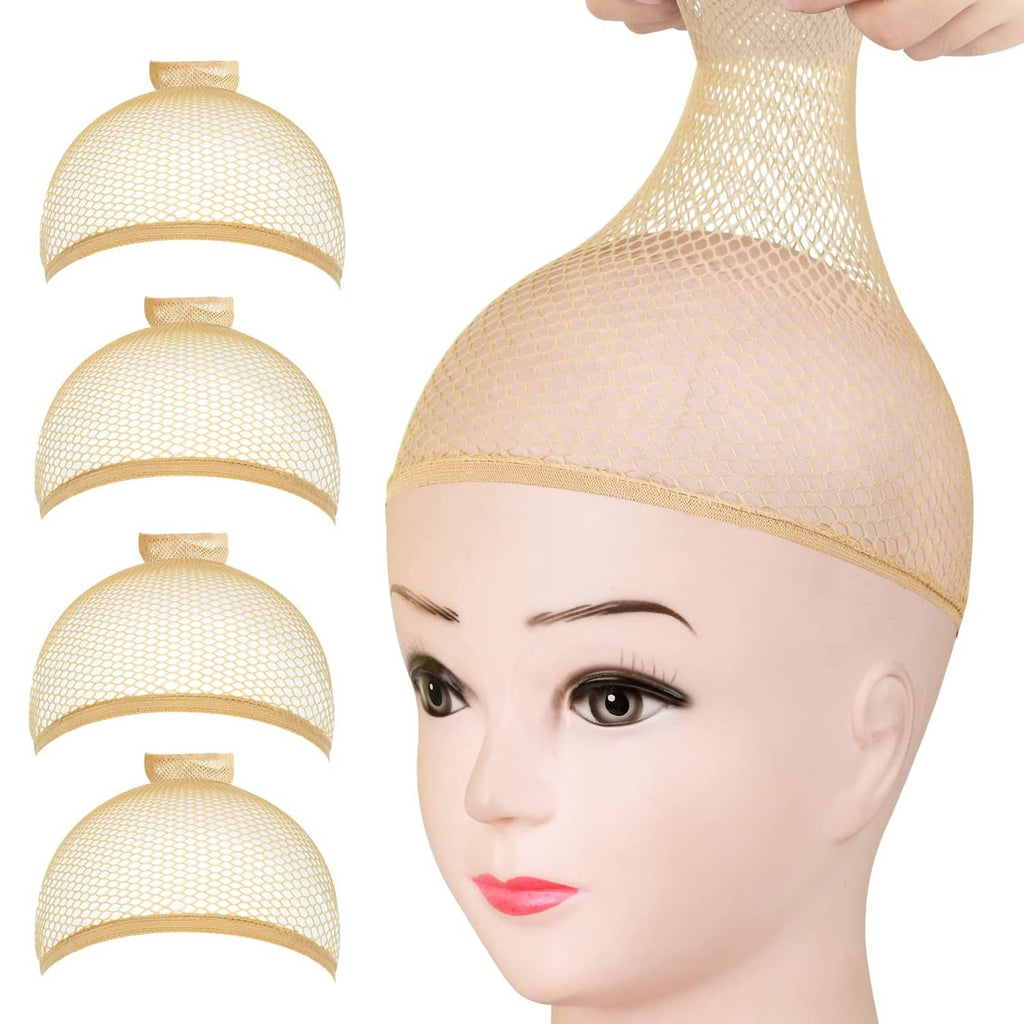 Light brown open-end mesh wig cap set with elastic edge on mannequin head