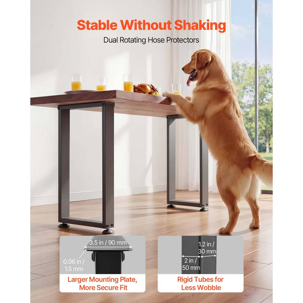 Black steel table leg frames, square open frame design with rubber feet, set of 2