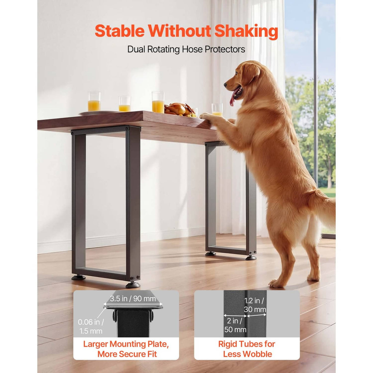 Black steel table leg frames, square open frame design with rubber feet, set of 2