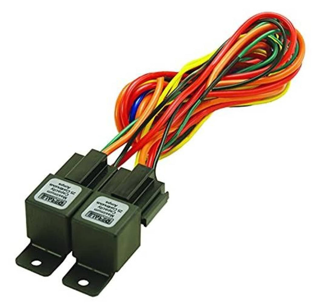 Dual relay wire harness, black relay blocks with bundled colored wires