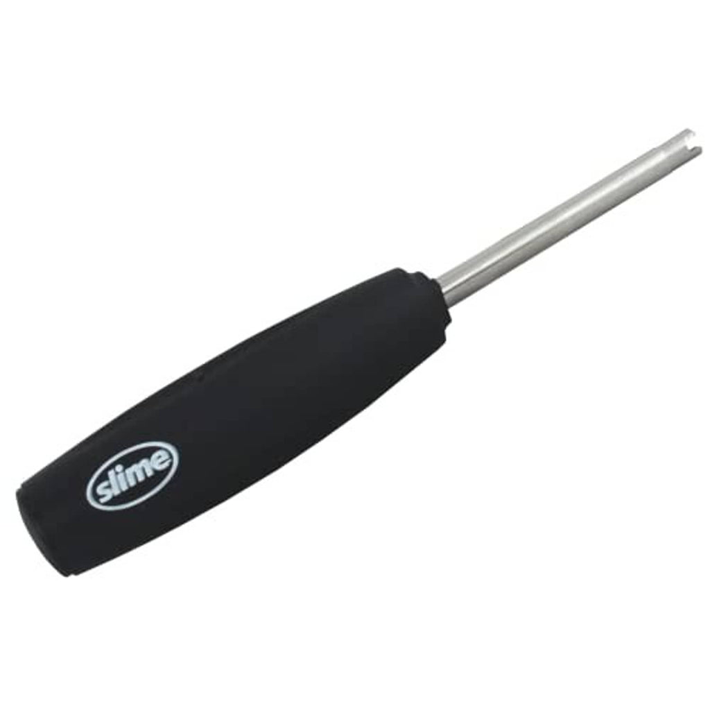 Valve core removal tool with black rubber handle and silver metal shaft