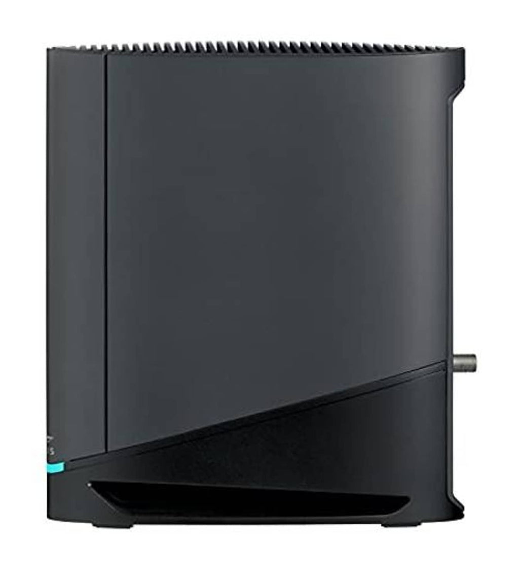 Black modem rear panel with vented top edge and side port opening