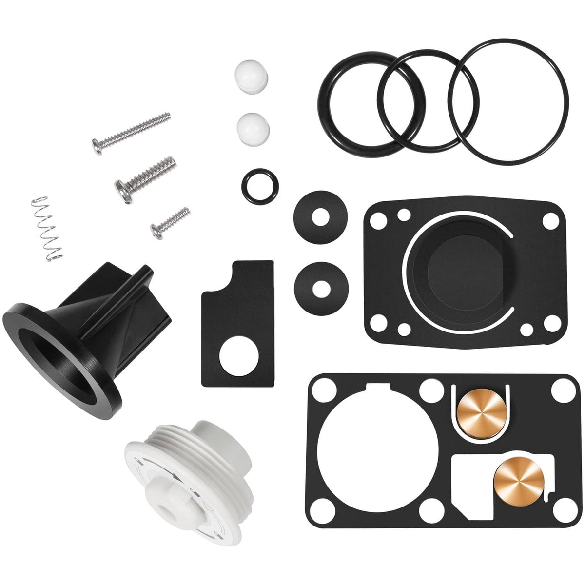 Marine toilet service kit with valve assemblies, gasket plates, O-rings, and screws