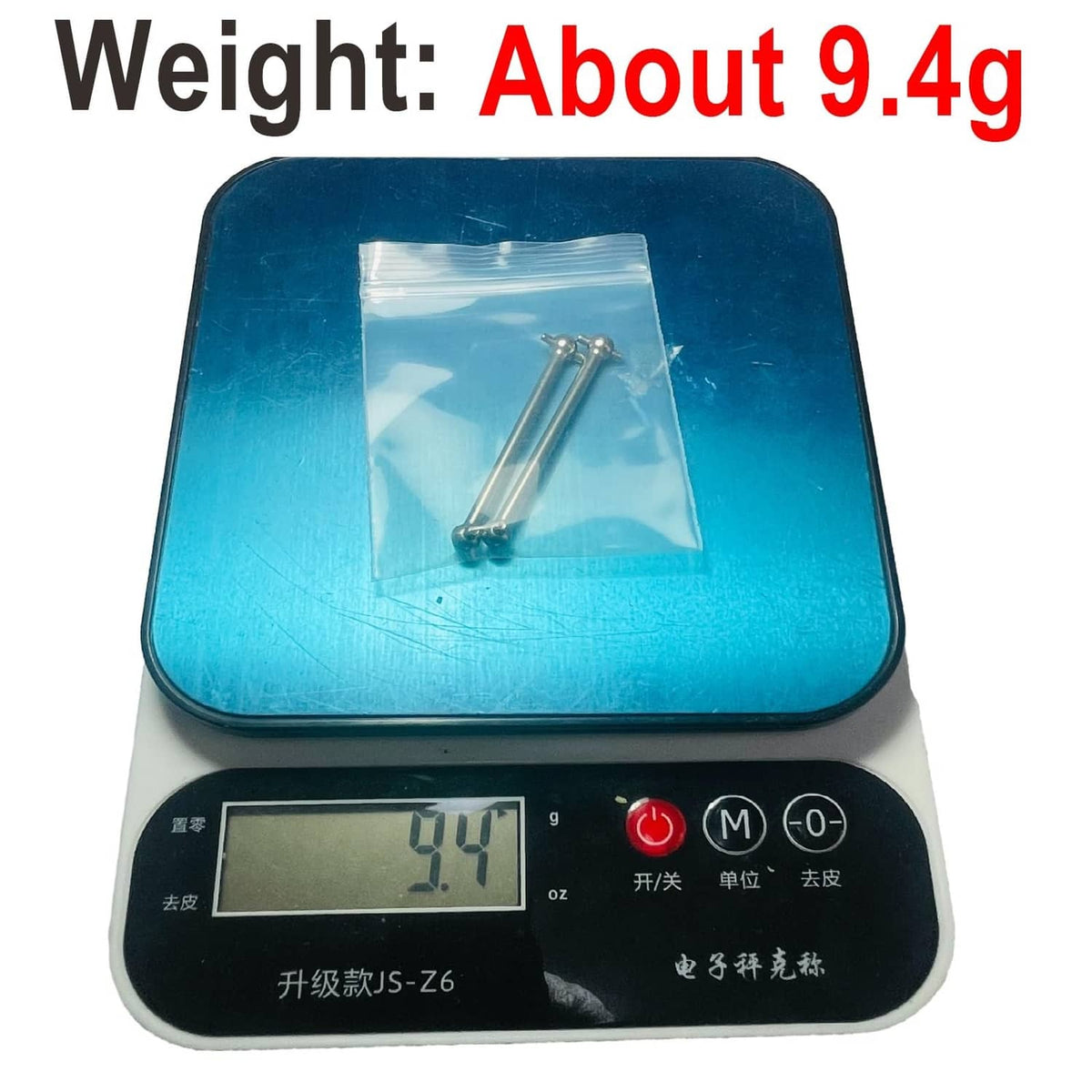 Metal drive shaft links weighing about 9.4g, shown in small bag