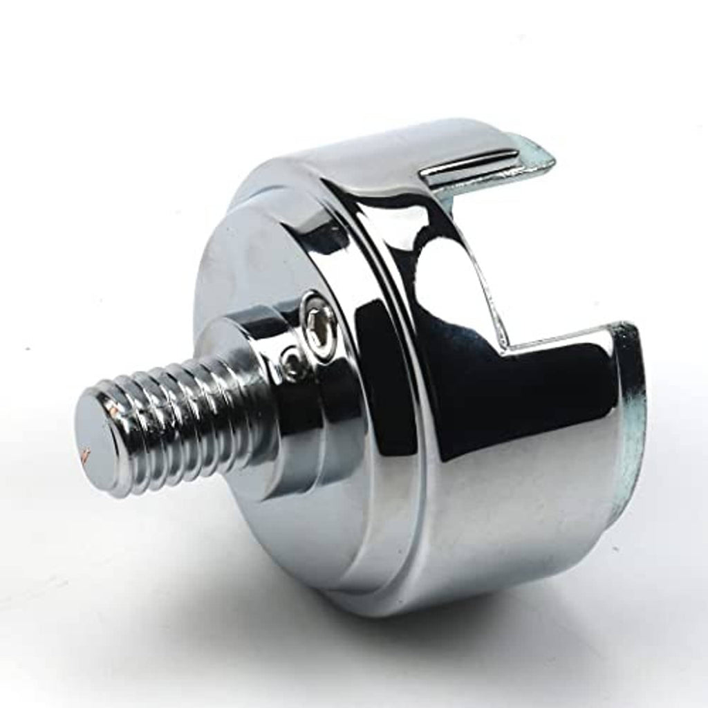 Chrome mounting adapter underside view with threaded stud and side bracket notch