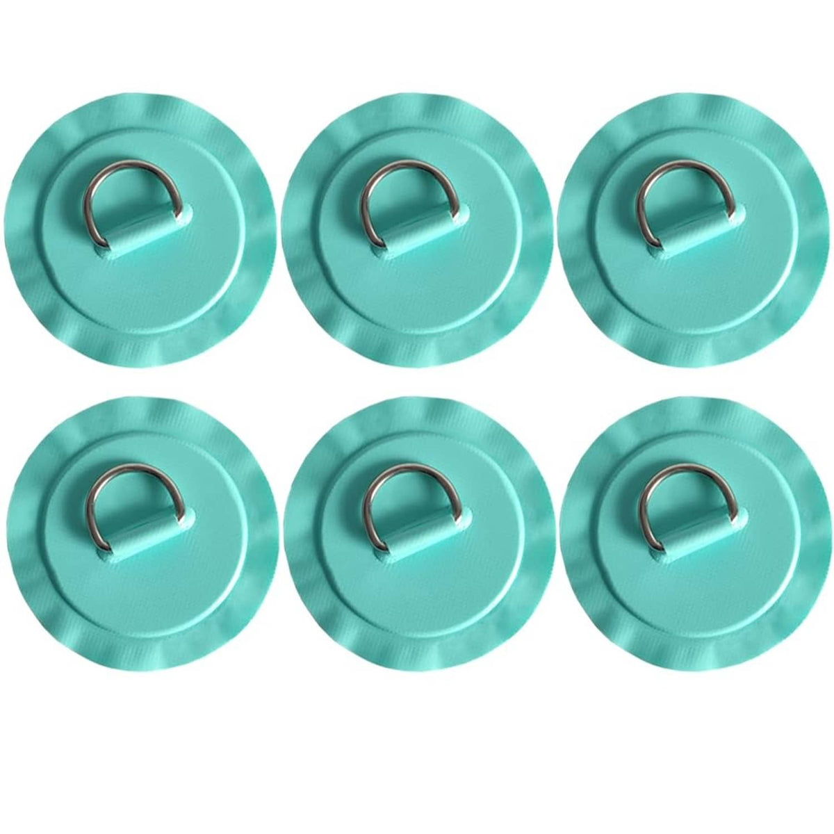 Teal circular patch with stainless steel D-ring, set of 6