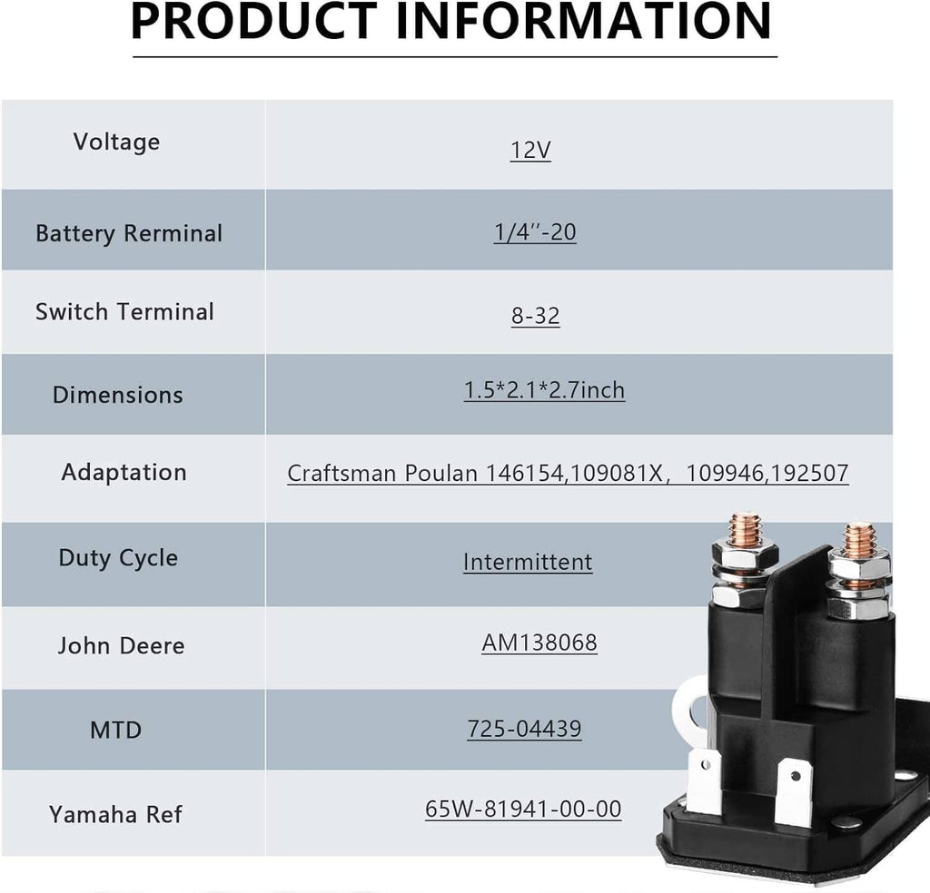 Black 12V starter relay solenoid with two copper terminals and mounting base