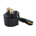 Black starter relay solenoid with two terminals and multicolor wire harness