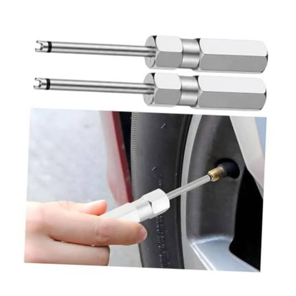 Magnetic car tire valve core removal tool set, two single-head wrenches