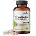 Amber Ashwagandha supplement bottle with black cap, 'Extra Strength' label, 180 servings