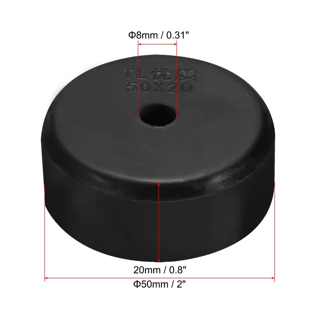 Black rubber spacer set, 50mm outer dia, 20mm height, 8mm center hole