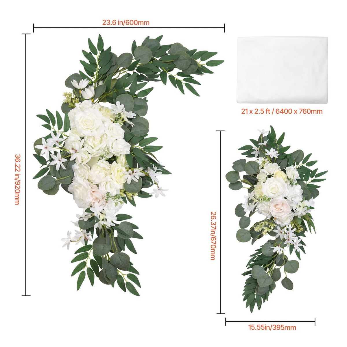 Hanging corner flower arrangements with white roses and green eucalyptus leaves