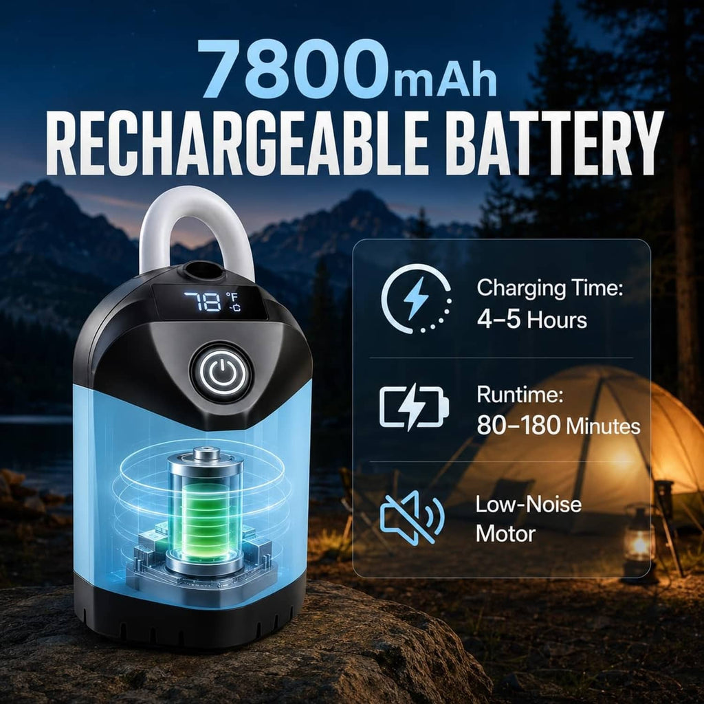 Rechargeable portable shower pump with digital display and blue water indicator light