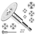 Rotary HSS saw blades set with silver circular cutters and 1/4 in hex shank