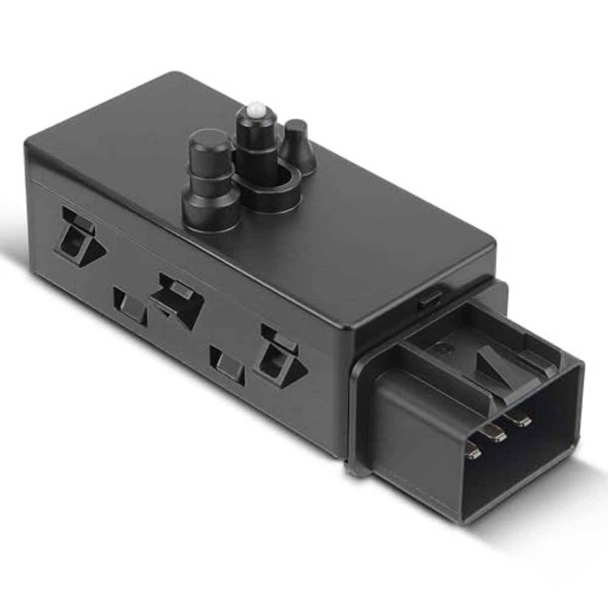 Power seat adjuster control switch, dark housing with button panel and side connector