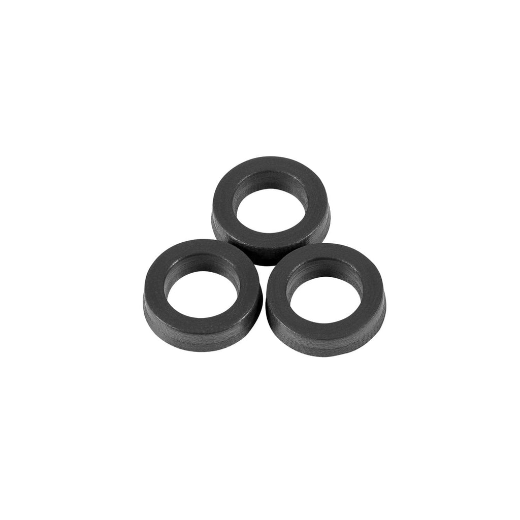Three black sealing rings with center openings