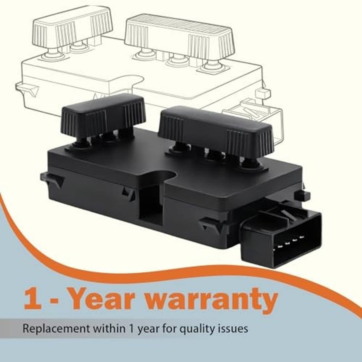 Power seat switch control module with two rocker knobs and front connector