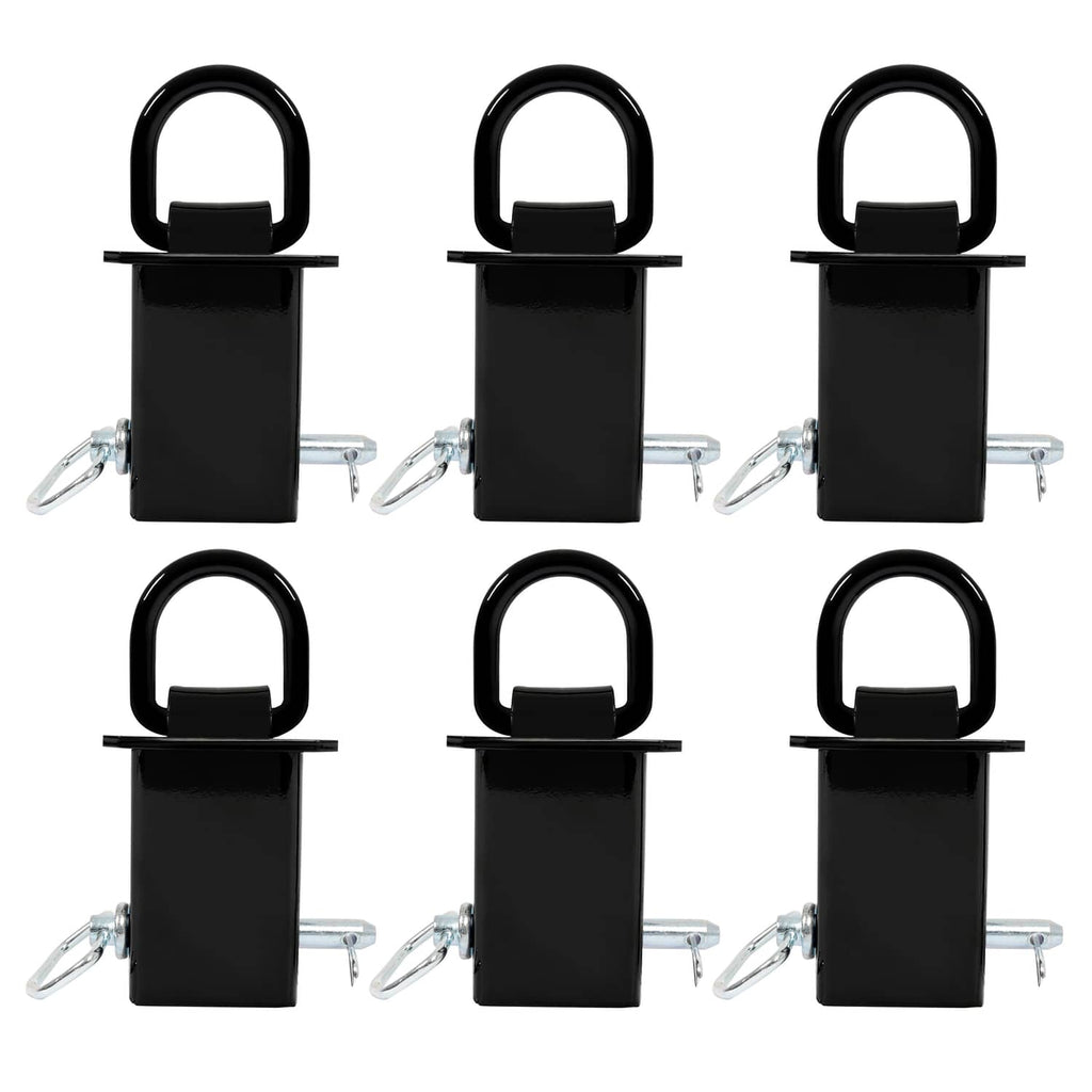 Set of black stake pockets with arched D-ring handles and galvanized latch hardware