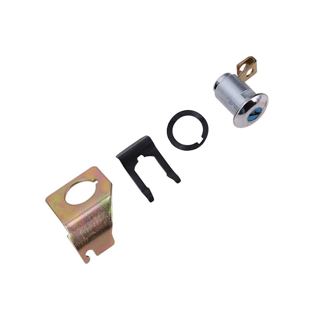 Fuel tank lock key cylinder parts: key, bracket plate, O-ring, mounting clip