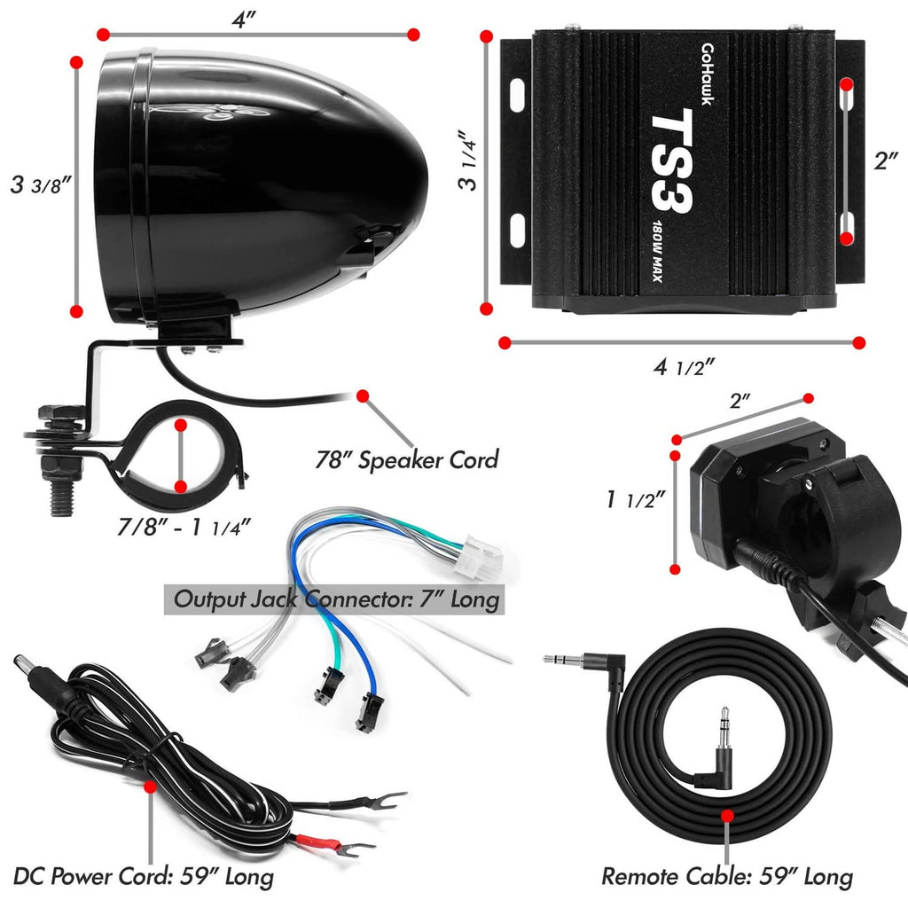 Dual motorcycle speakers with mounting hardware and speaker wire + power cable