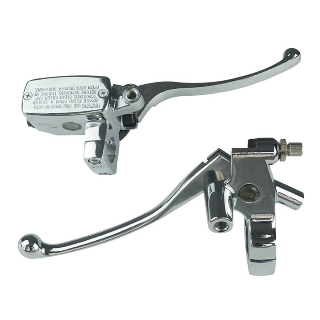 Chrome hydraulic brake master cylinder lever with silver housing and black lever grip