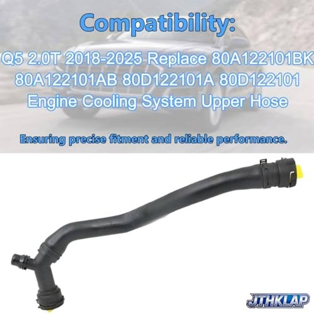 Black upper radiator coolant hose with ribbed surface and two hose-ring ends