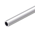 Silver aluminum round tube with open end, dark hollow interior