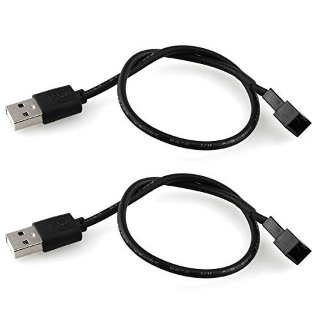 Two black USB-A to 3-pin PWM fan cables with flat 3-pin plug ends