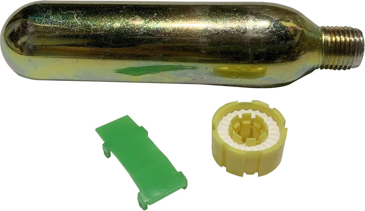CO2 rearming kit cylinder cartridge tank with green valve key and yellow cap