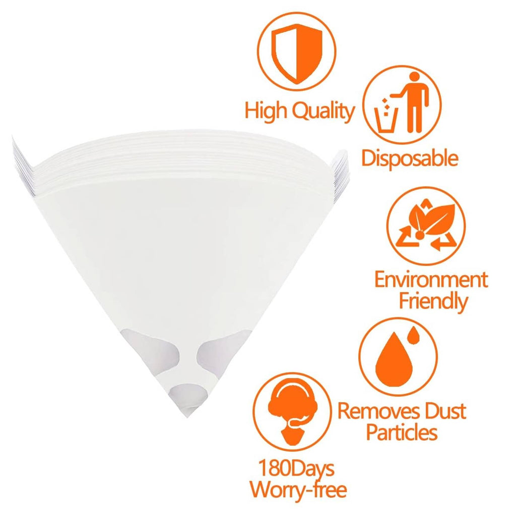 Disposable white paper paint strainer cone with gray support tabs