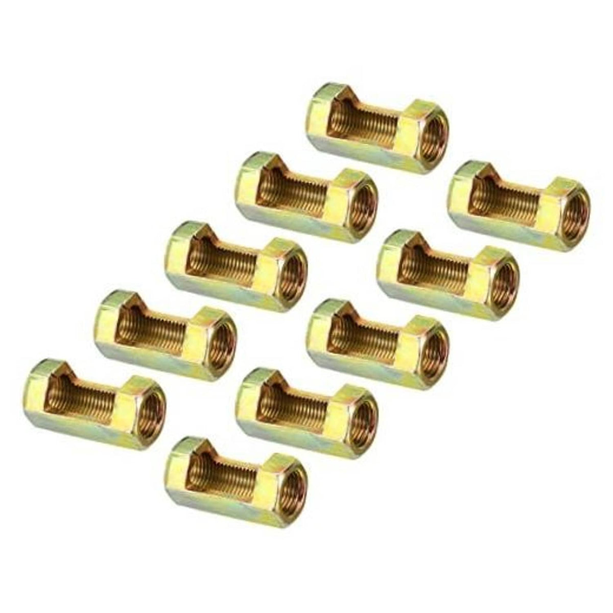 Zinc-plated steel hex coupling nuts with female threads, 10-pack, yellow-gold finish