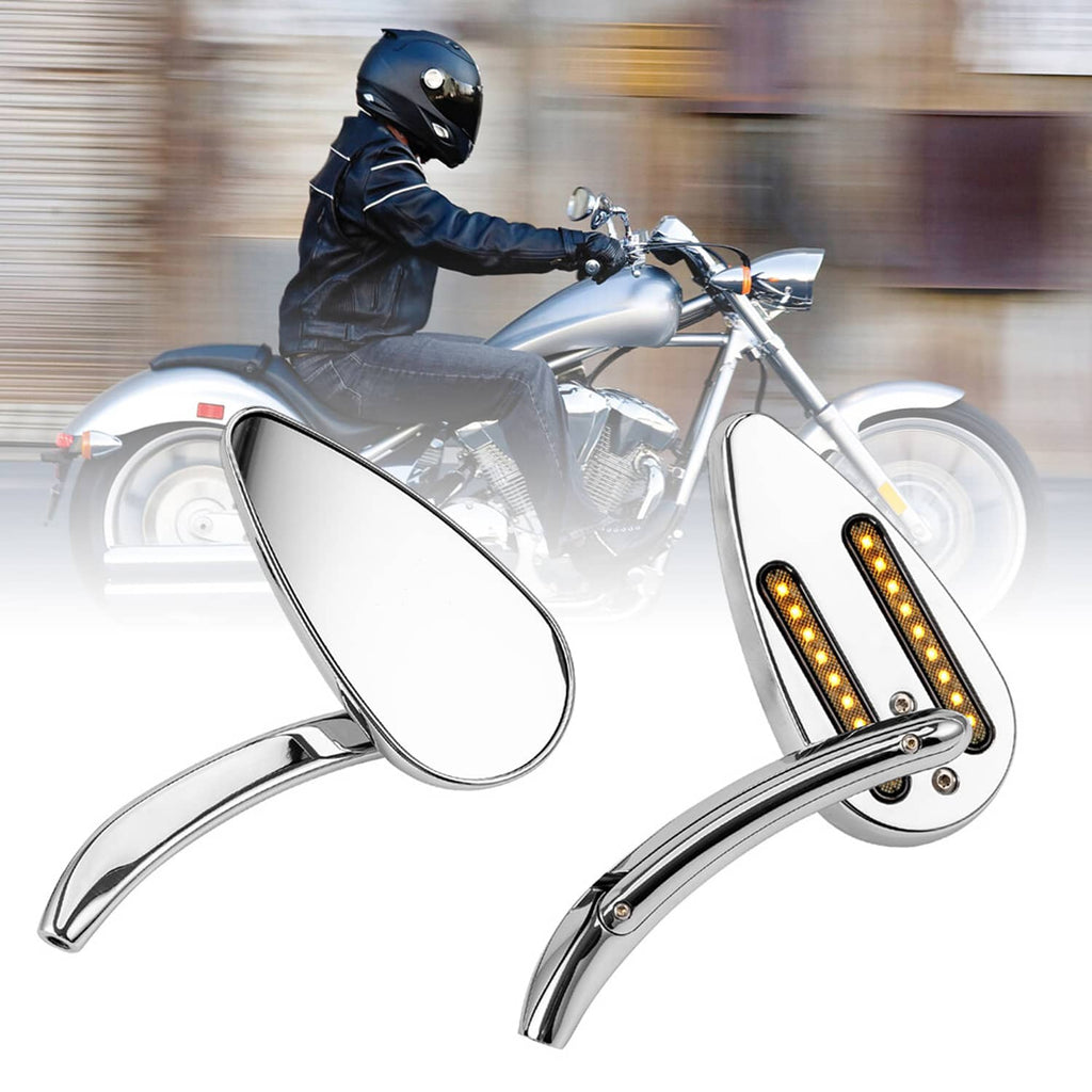 RivetOak Motorcycle Rear View Side Mirrors w/ LED Turn Signal For Road King Sportster