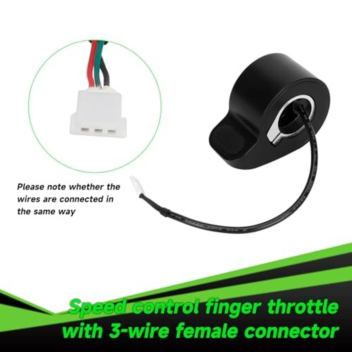 Black thumb throttle with attached cable and 3-wire white connector plug