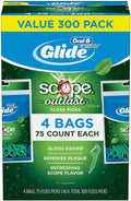 Oral-B Glide Scope Outlast mint floss pick bags, 4 bags with 75 picks each