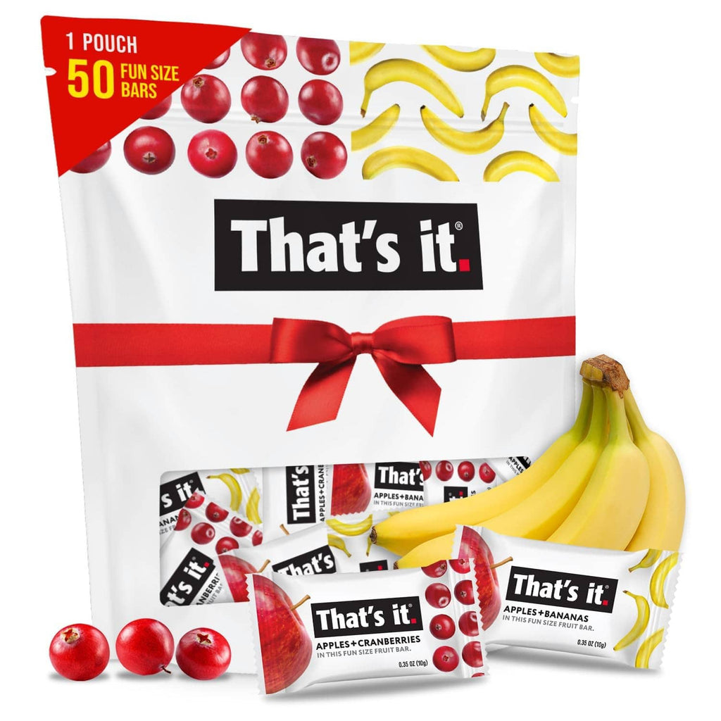 Fruit bar variety pack pouch with mini apples+cranberries and banana bars