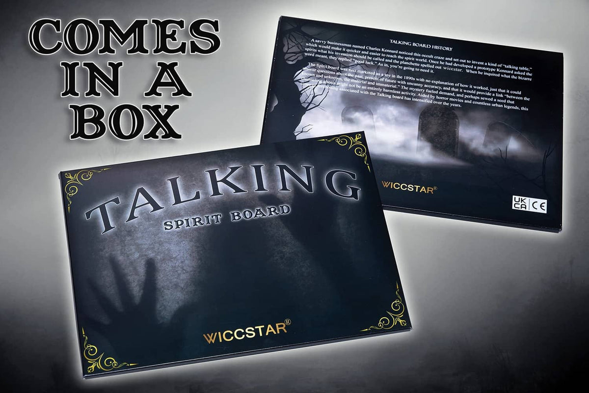Talking spirit board game set in box with black board and gold planchette
