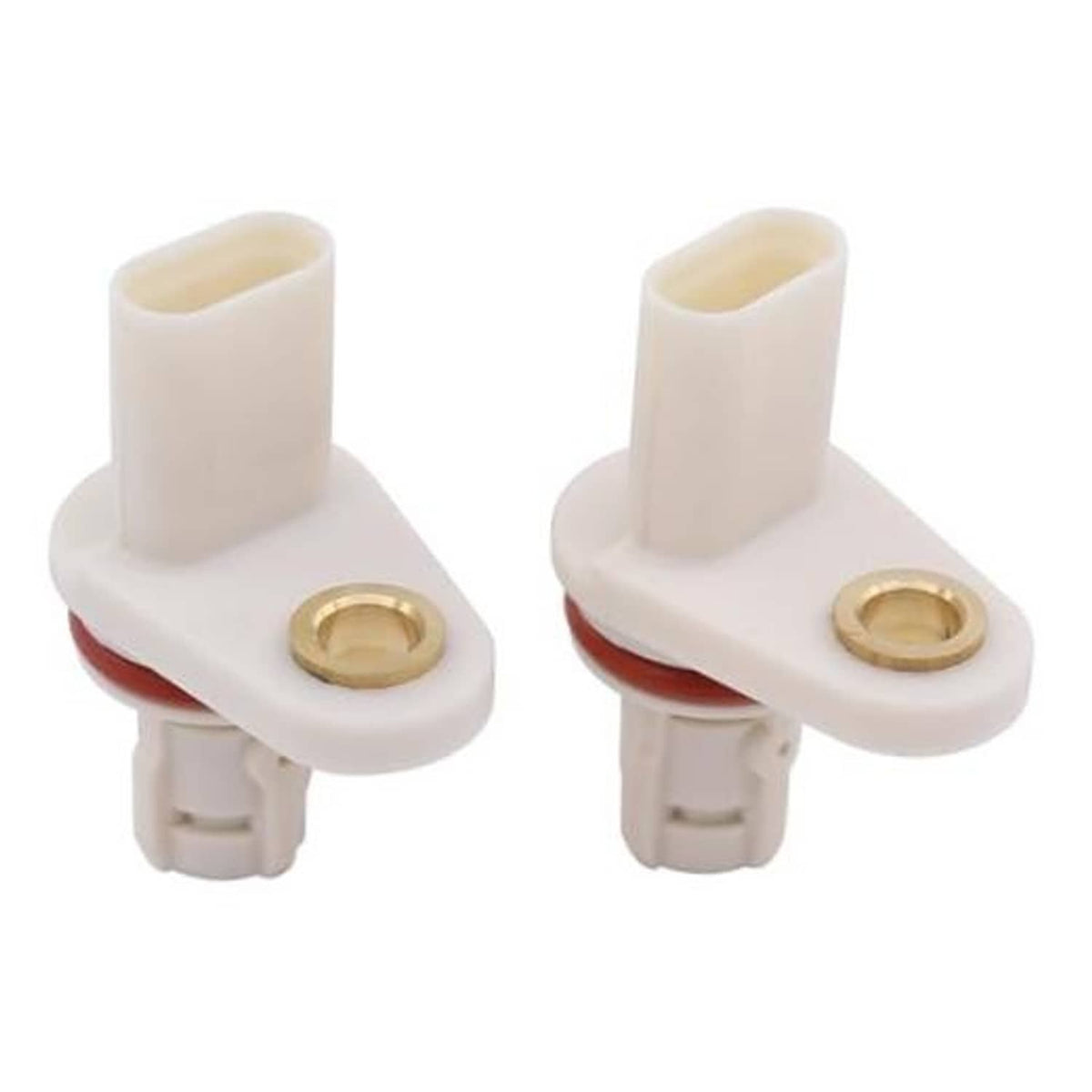 2-pack camshaft position sensor with white housing and red sealing ring, gold metal insert