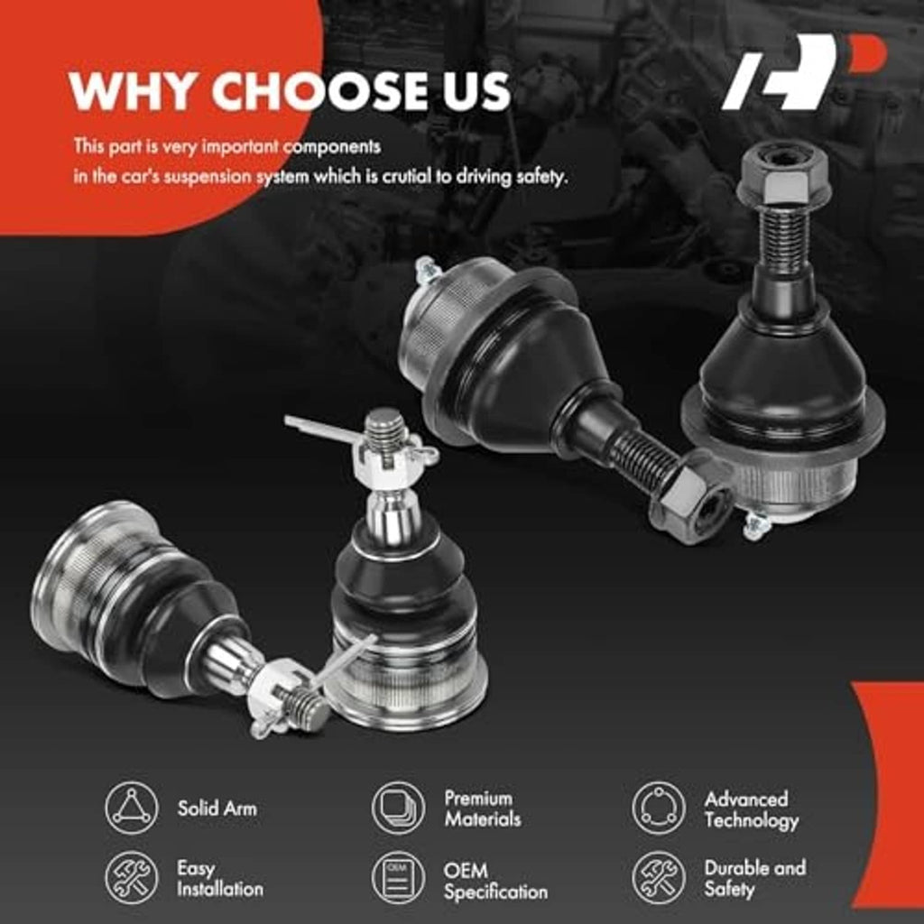 Front ball joints with black rubber boots, silver metal base, and threaded studs