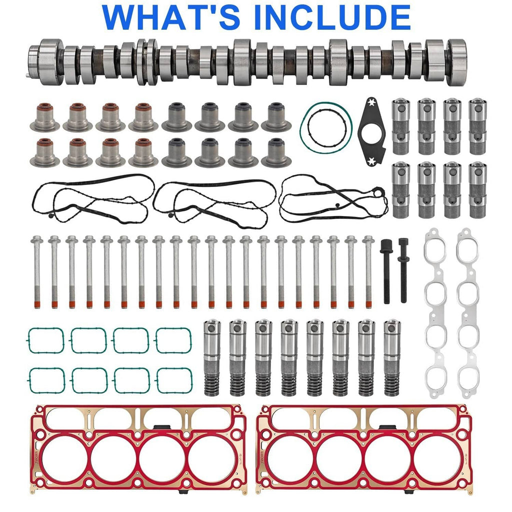 Assorted engine lifters and installation hardware set with gaskets, bolts, and rods
