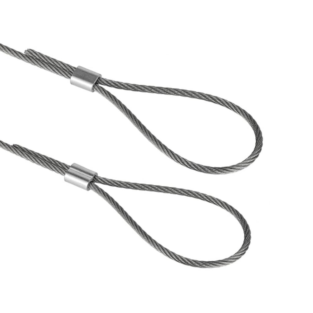 Wire rope cable with silver aluminum crimp loop ferrule sleeves attached