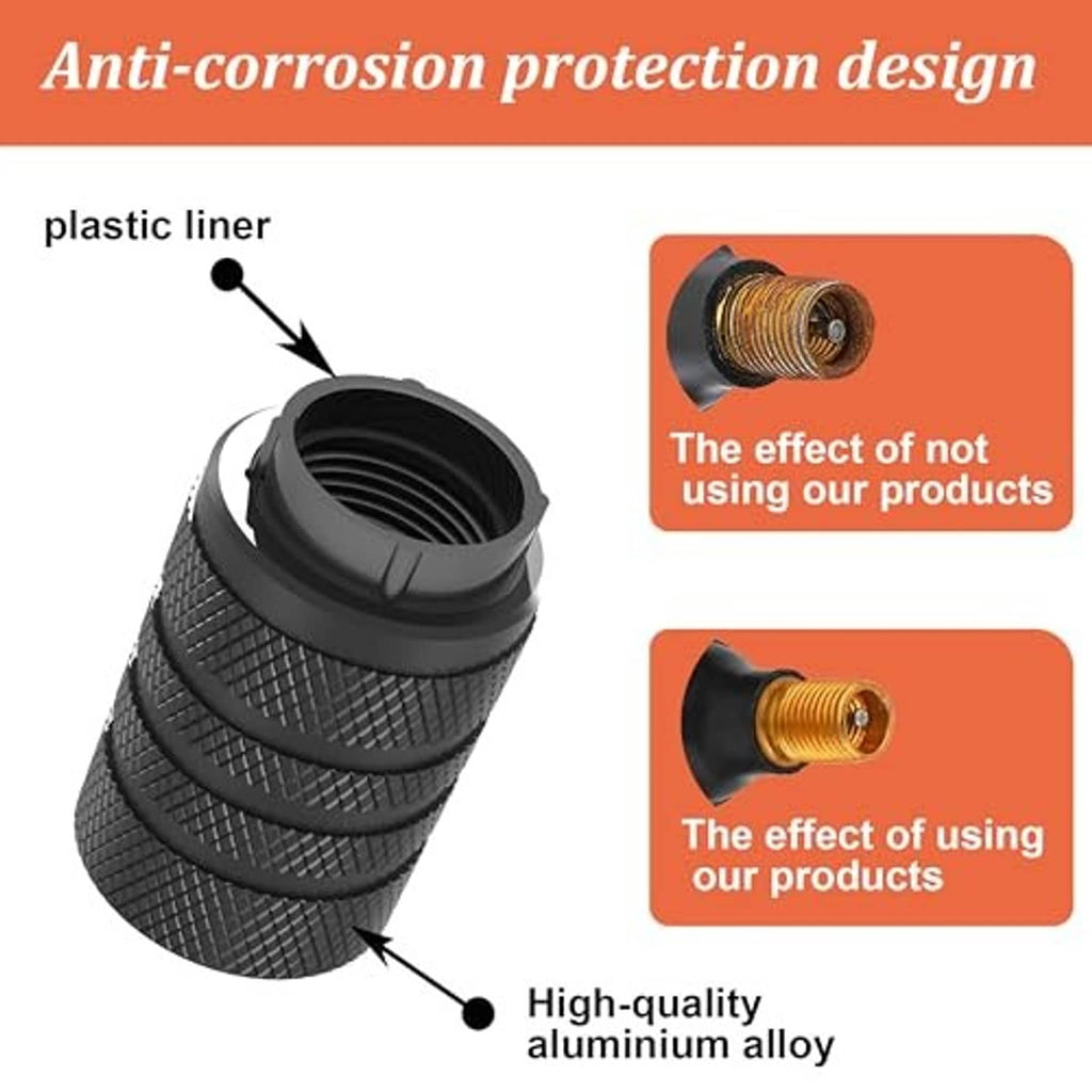 Black valve stem cap with open plastic liner and textured diamond grip