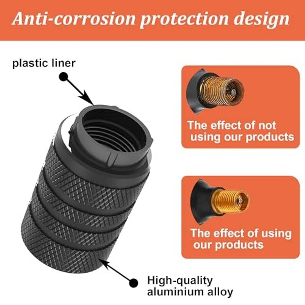 Black valve stem cap with open plastic liner and textured diamond grip
