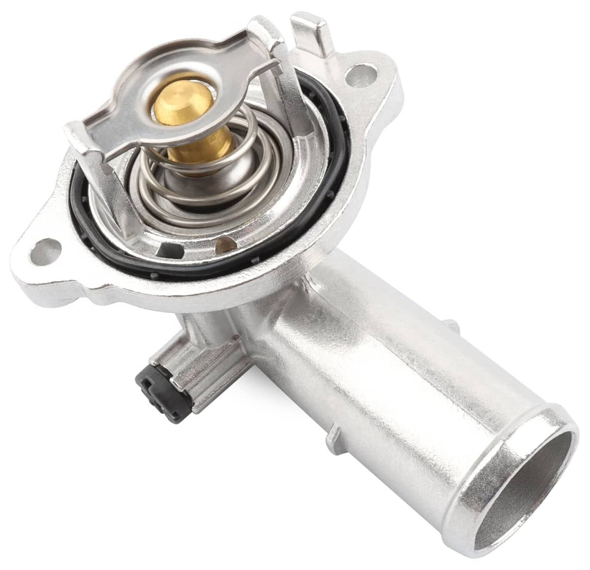 Aluminum coolant thermostat housing assembly with metal tube and spring element