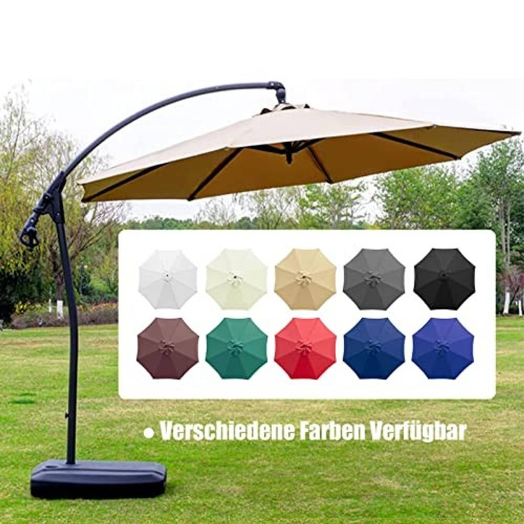 Beige patio umbrella canopy with vented top and metal frame