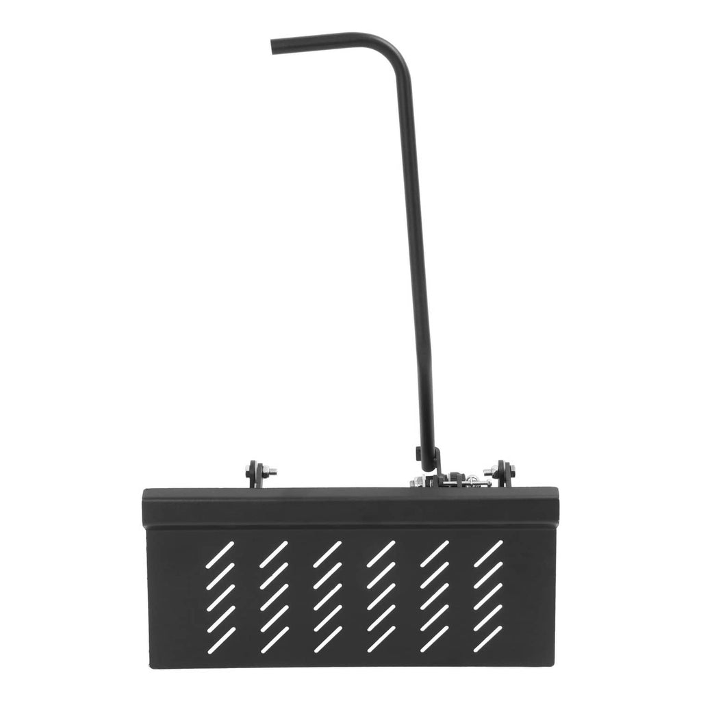 Black chute blocker shield with angled handle and mounting base hardware