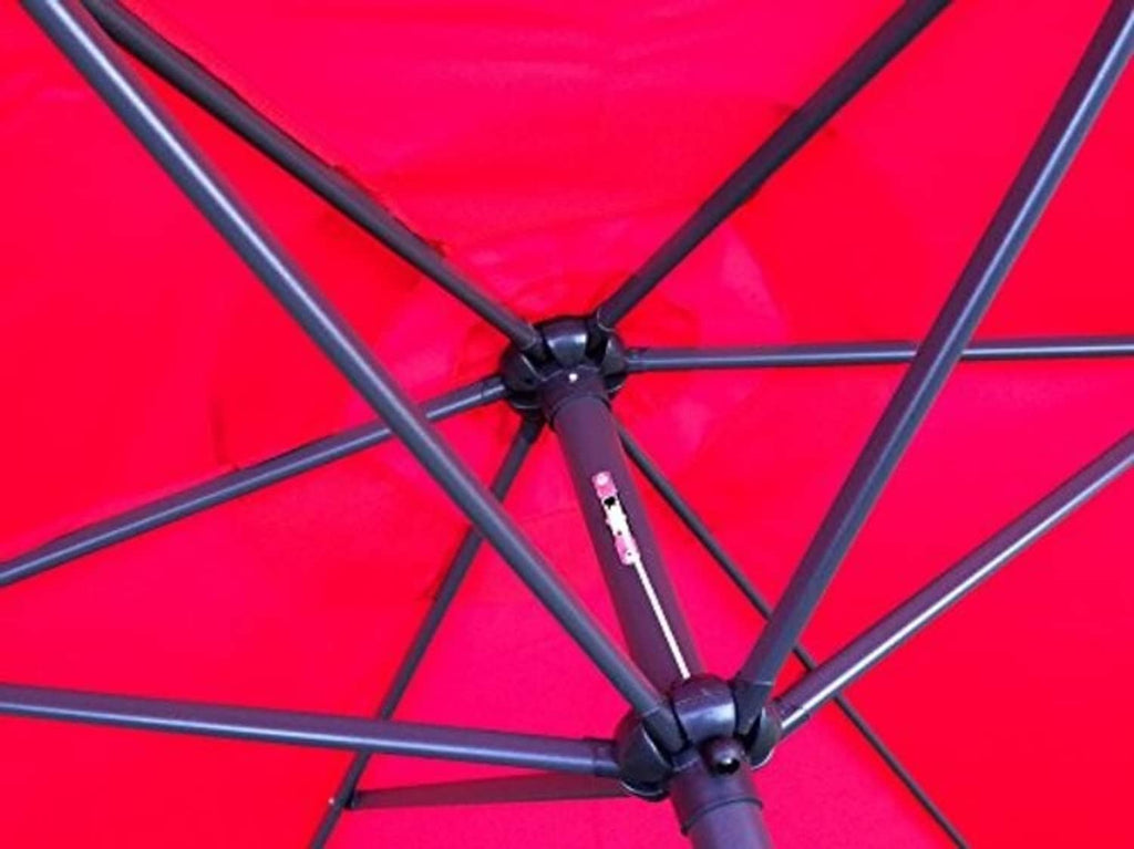 Red umbrella replacement canopy with visible black metal ribs and central hub