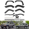 6-piece black wheel arch fender flare set with screw holes and hardware pieces